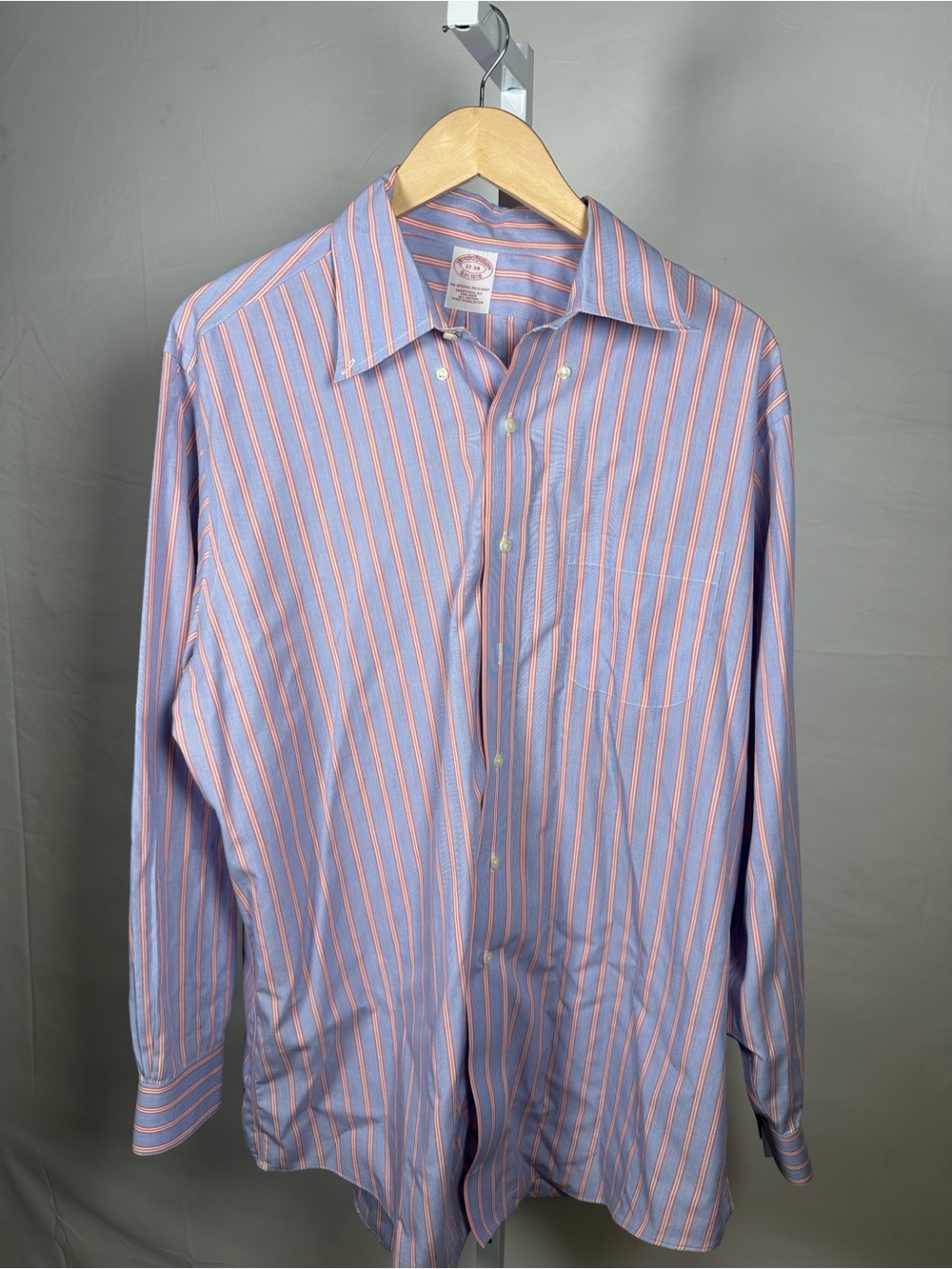 Brooks Brothers 17-34 Traditional Fit Non-Iron Multi Stripe Oxford Dress Shirt